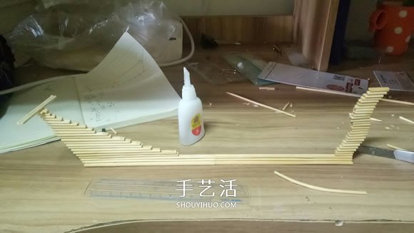 古代战船模型手工制作 纯以一次性筷子完成 -  www.shouyihuo.com
