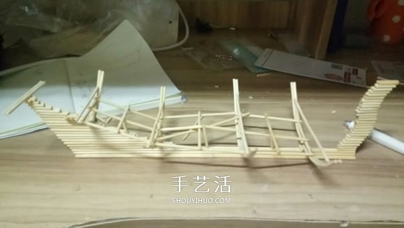古代战船模型手工制作 纯以一次性筷子完成 -  www.shouyihuo.com