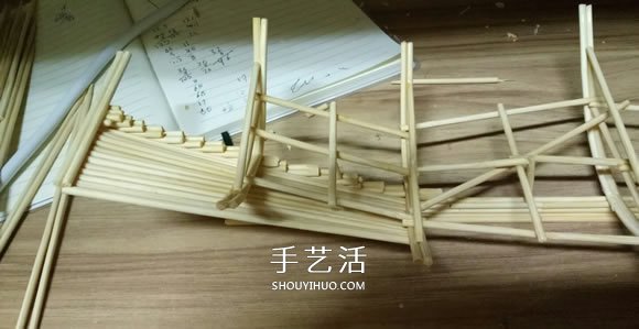 古代战船模型手工制作 纯以一次性筷子完成 -  www.shouyihuo.com