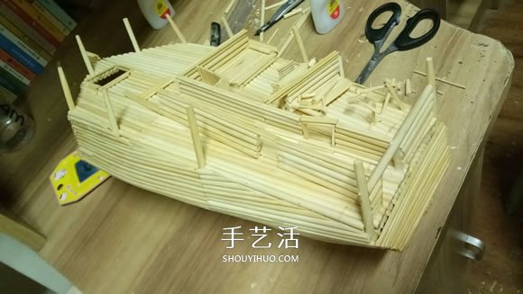 古代战船模型手工制作 纯以一次性筷子完成 -  www.shouyihuo.com