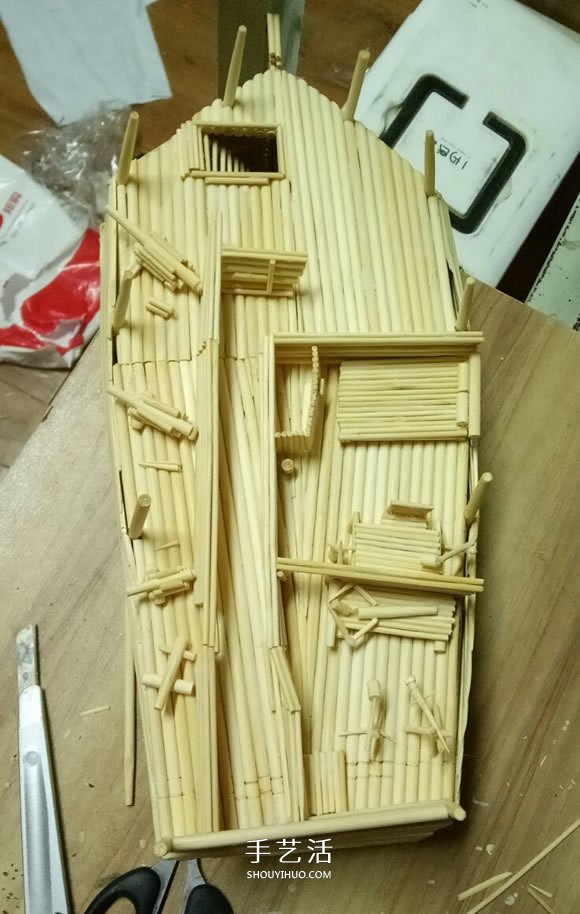 古代战船模型手工制作 纯以一次性筷子完成 -  www.shouyihuo.com