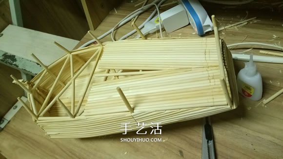 古代战船模型手工制作 纯以一次性筷子完成 -  www.shouyihuo.com