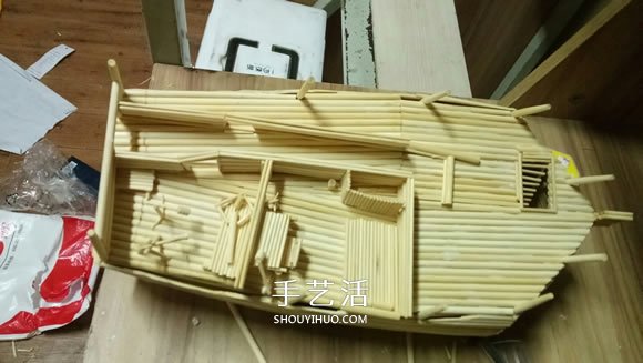 古代战船模型手工制作 纯以一次性筷子完成 -  www.shouyihuo.com