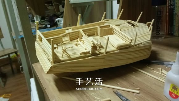 古代战船模型手工制作 纯以一次性筷子完成 -  www.shouyihuo.com