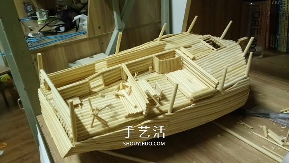 古代战船模型手工制作 纯以一次性筷子完成 -  www.shouyihuo.com