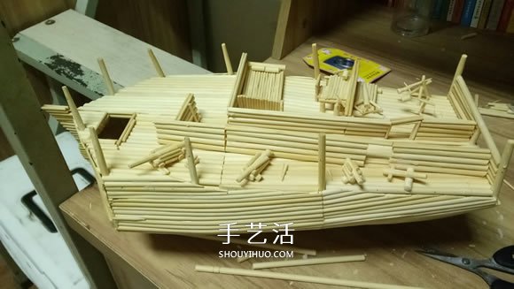 古代战船模型手工制作 纯以一次性筷子完成 -  www.shouyihuo.com