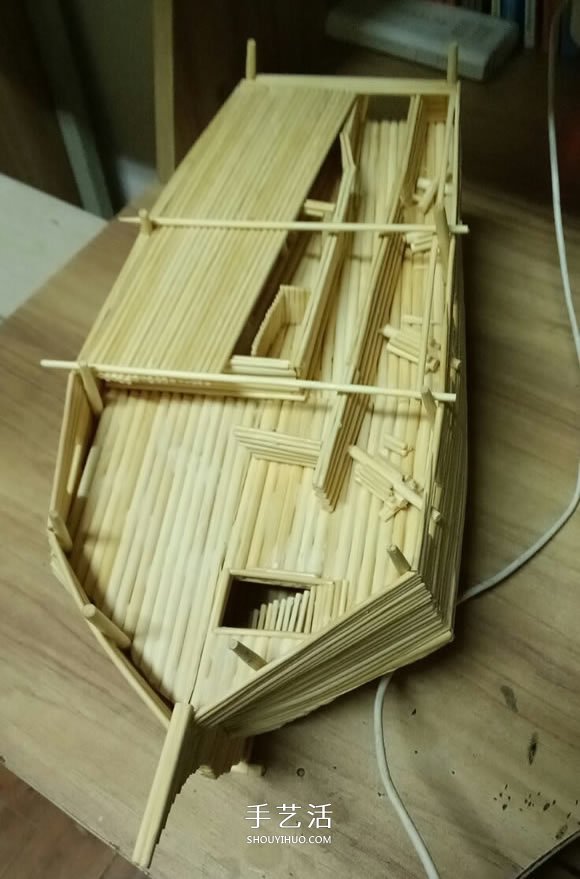 古代战船模型手工制作 纯以一次性筷子完成 -  www.shouyihuo.com