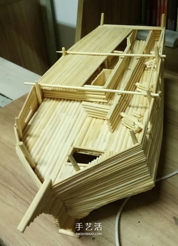 古代战船模型手工制作 纯以一次性筷子完成 -  www.shouyihuo.com
