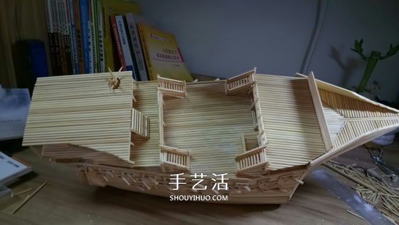 古代战船模型手工制作 纯以一次性筷子完成 -  www.shouyihuo.com