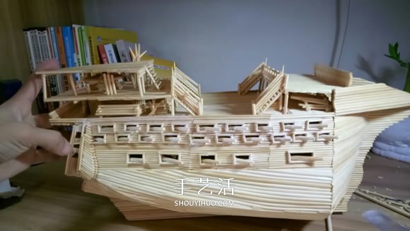 古代战船模型手工制作 纯以一次性筷子完成 -  www.shouyihuo.com