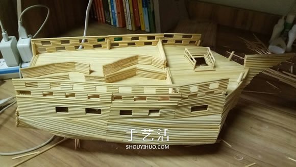 古代战船模型手工制作 纯以一次性筷子完成 -  www.shouyihuo.com