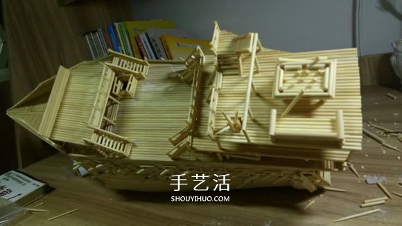 古代战船模型手工制作 纯以一次性筷子完成 -  www.shouyihuo.com