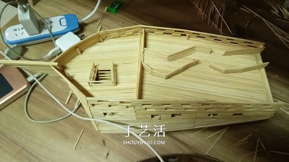 古代战船模型手工制作 纯以一次性筷子完成 -  www.shouyihuo.com
