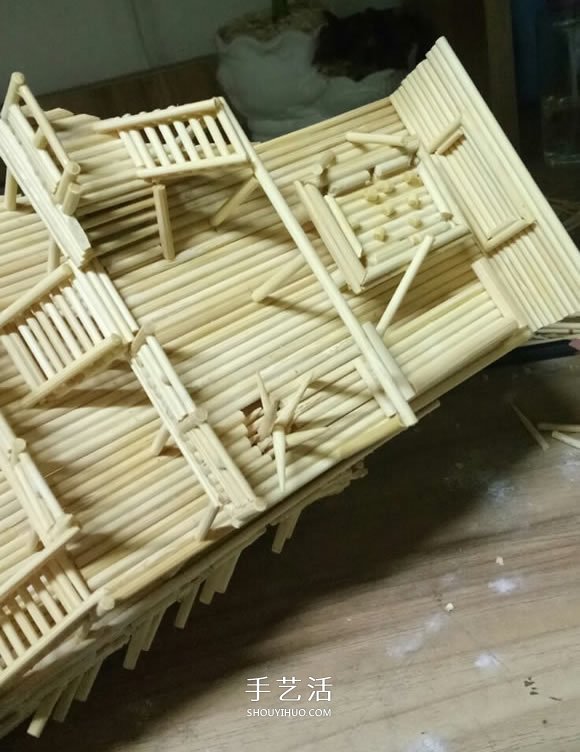 古代战船模型手工制作 纯以一次性筷子完成 -  www.shouyihuo.com