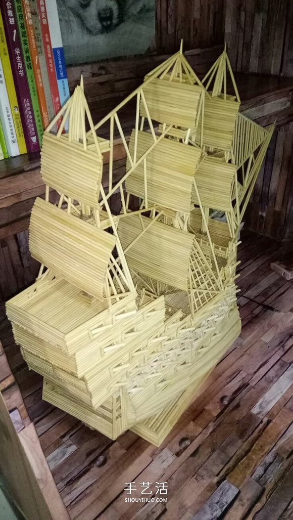 古代战船模型手工制作 纯以一次性筷子完成 -  www.shouyihuo.com