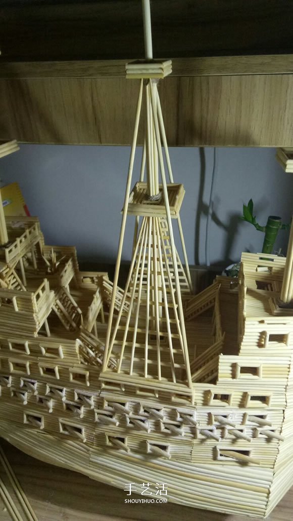 古代战船模型手工制作 纯以一次性筷子完成 -  www.shouyihuo.com