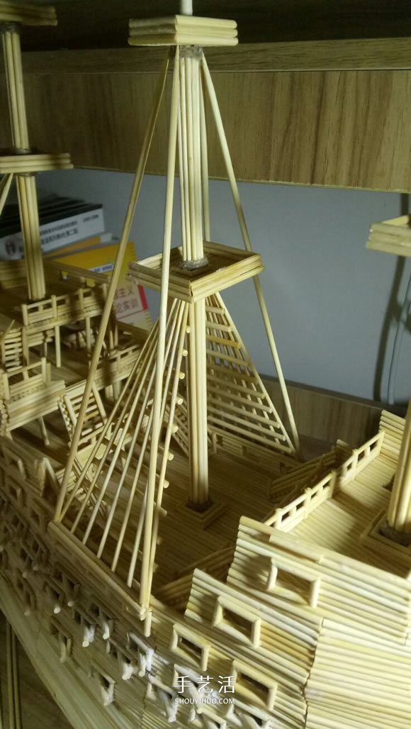 古代战船模型手工制作 纯以一次性筷子完成 -  www.shouyihuo.com