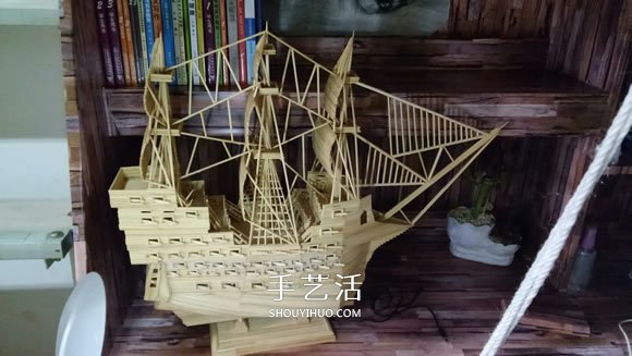 古代战船模型手工制作 纯以一次性筷子完成 -  www.shouyihuo.com