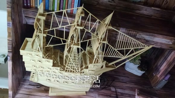 古代战船模型手工制作 纯以一次性筷子完成 -  www.shouyihuo.com
