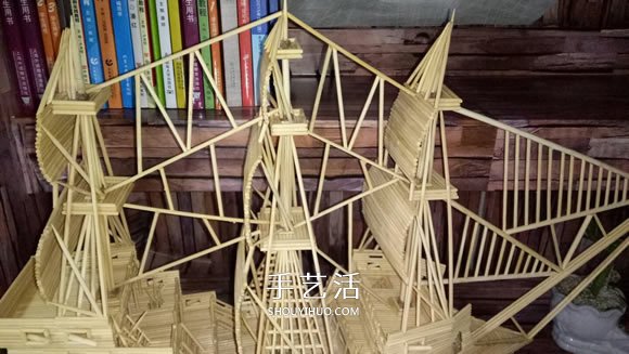 古代战船模型手工制作 纯以一次性筷子完成 -  www.shouyihuo.com