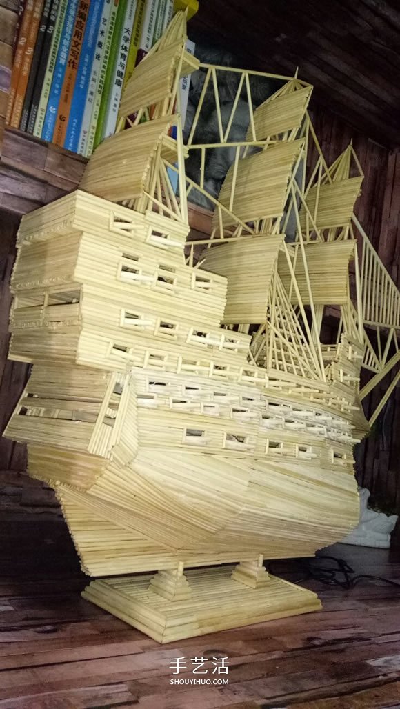 古代战船模型手工制作 纯以一次性筷子完成 -  www.shouyihuo.com