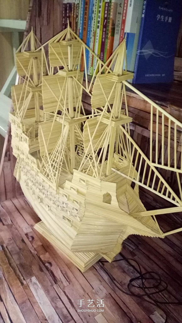 古代战船模型手工制作 纯以一次性筷子完成 -  www.shouyihuo.com