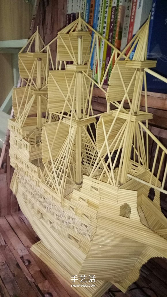 古代战船模型手工制作 纯以一次性筷子完成 -  www.shouyihuo.com