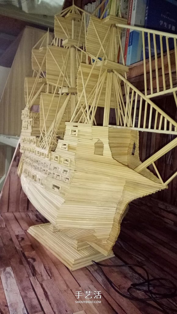 古代战船模型手工制作 纯以一次性筷子完成 -  www.shouyihuo.com