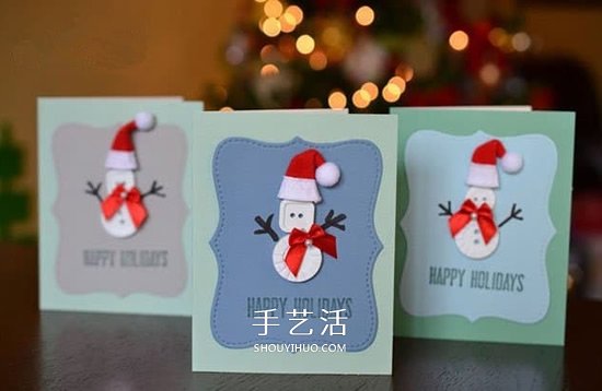 精致圣诞贺卡的做法 纽扣雪人圣诞贺卡DIY -  www.shouyihuo.com