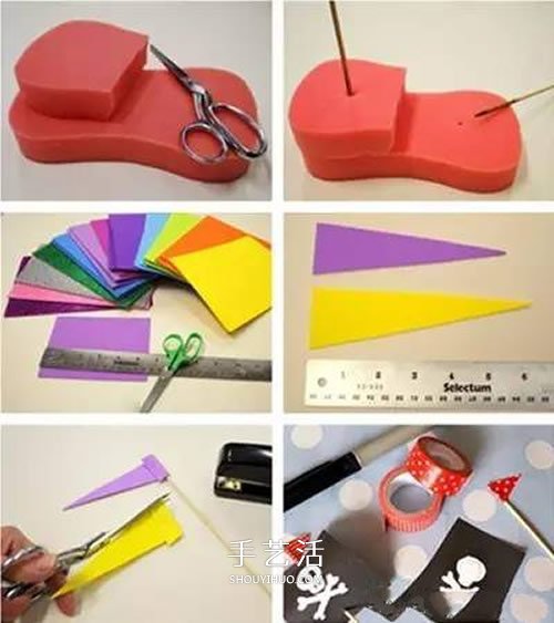 幼儿园手工海盗船制作 清洁海绵做玩具小船 -  www.shouyihuo.com