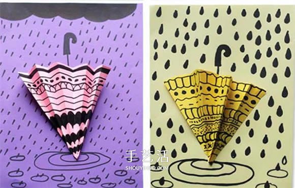 简单立体雨天卡片的做法 手工制作小雨伞卡片 -  www.shouyihuo.com