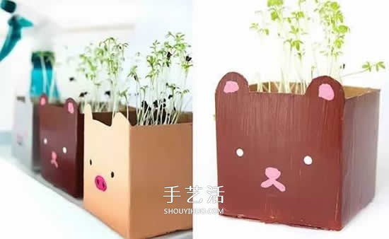 牛奶盒废物利用 手工制作简易花盆的方法图解 -  www.shouyihuo.com