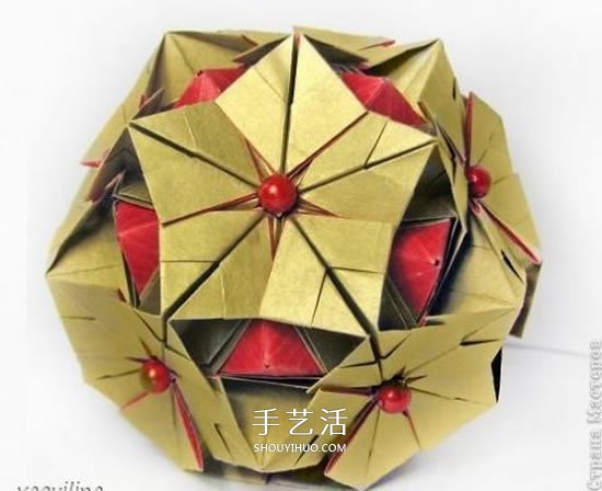 冬天的美丽折纸手工 立体雪花花球的折法图解 -  www.shouyihuo.com