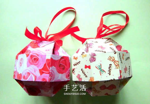 八面玲珑绣球礼盒折法 折纸绣球礼品盒的方法 -  www.shouyihuo.com
