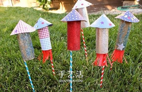 幼儿园爆竹手工做法 卷纸筒做火箭爆竹玩具 -  www.shouyihuo.com