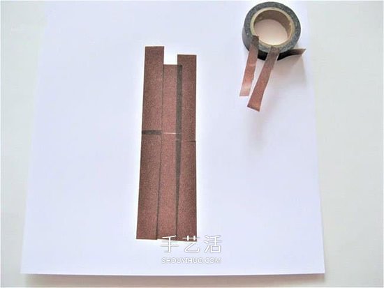 幼儿手工贴画教程：卡纸和胶带贴美丽的樱花树 -  www.shouyihuo.com