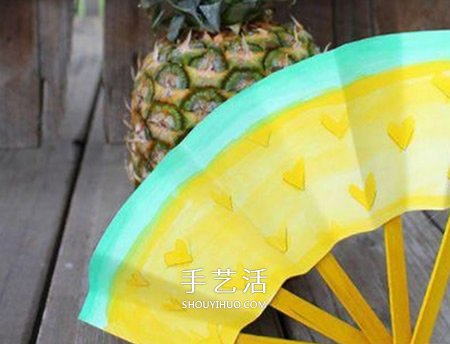 雪糕棒做纸扇子的方法 儿童手工纸扇的做法 -  www.shouyihuo.com