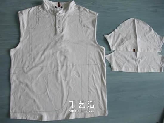旧衣改造：男款T恤改造儿童坎肩背心套装 -  www.shouyihuo.com
