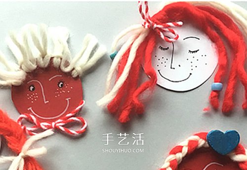 辫子姑娘手工制作方法 卡纸和毛线做女孩图解 -  www.shouyihuo.com