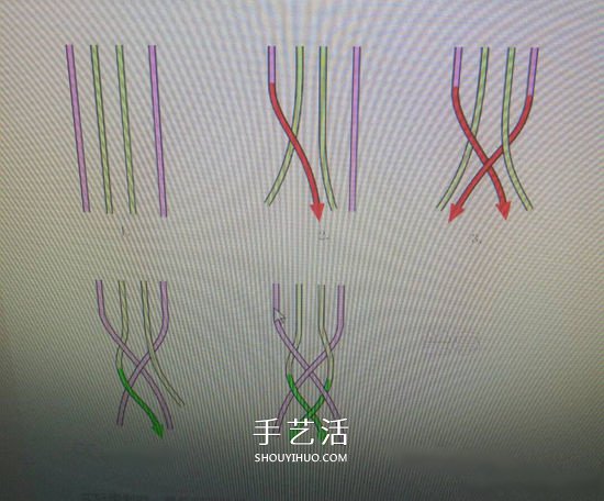 复古风双色手链的编法 四股皮绳编织手链图解 -  www.shouyihuo.com
