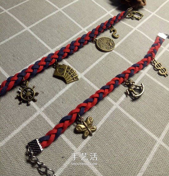 复古风双色手链的编法 四股皮绳编织手链图解 -  www.shouyihuo.com