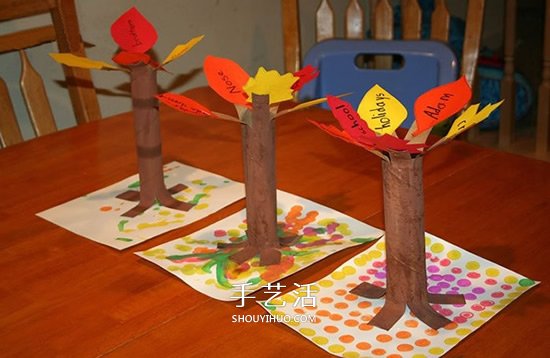 简单保鲜膜筒废物利用 幼儿手工做大树的教程 -  www.shouyihuo.com
