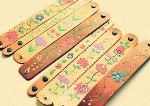 皮革上烙画！DIY漂亮皮革烧花腕带/手链做法 -  www.shouyihuo.com