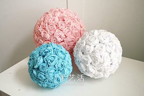 皱纹纸做玫瑰花球的方法 唯美的婚庆装饰物！ -  www.shouyihuo.com
