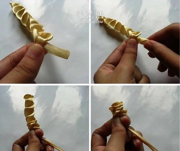 缎带折叠玫瑰花的折法 DIY好看的玫瑰花戒图解 -  www.shouyihuo.com