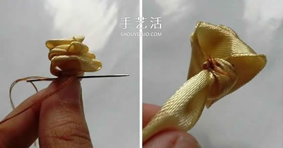缎带折叠玫瑰花的折法 DIY好看的玫瑰花戒图解 -  www.shouyihuo.com