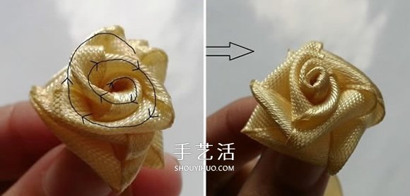 缎带折叠玫瑰花的折法 DIY好看的玫瑰花戒图解 -  www.shouyihuo.com