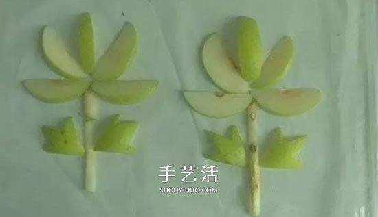 简单梨子手工 幼儿用水果拼画花朵的方法 -  www.shouyihuo.com