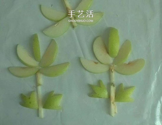 简单梨子手工 幼儿用水果拼画花朵的方法 -  www.shouyihuo.com