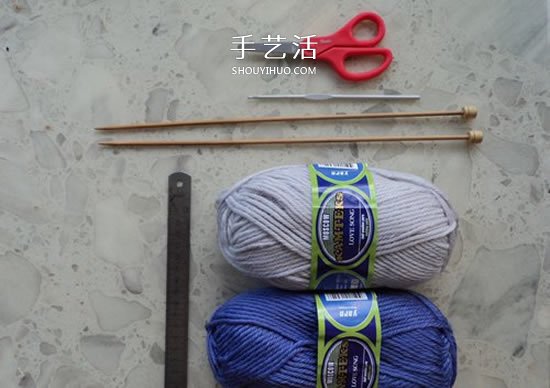 两种毛线搭配 手工编织漂亮地板鞋的织法图解 -  www.shouyihuo.com